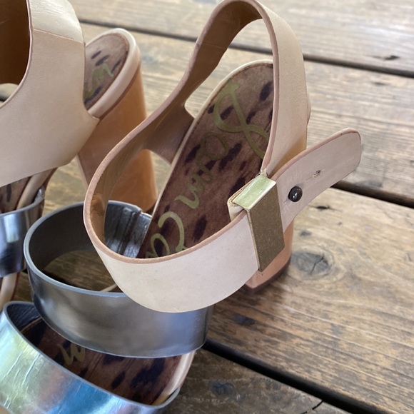 Sam Edelman Yelena Silver & Tan Leather Strappy Block Heels - Picture 10 of 14